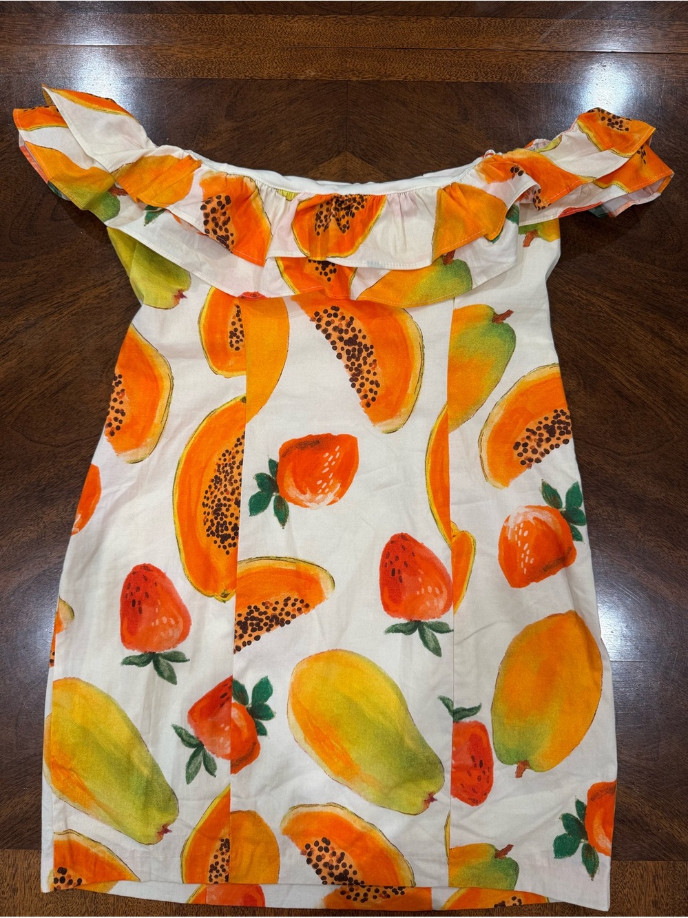 Zara White Fruit-Print Ruffle Dress